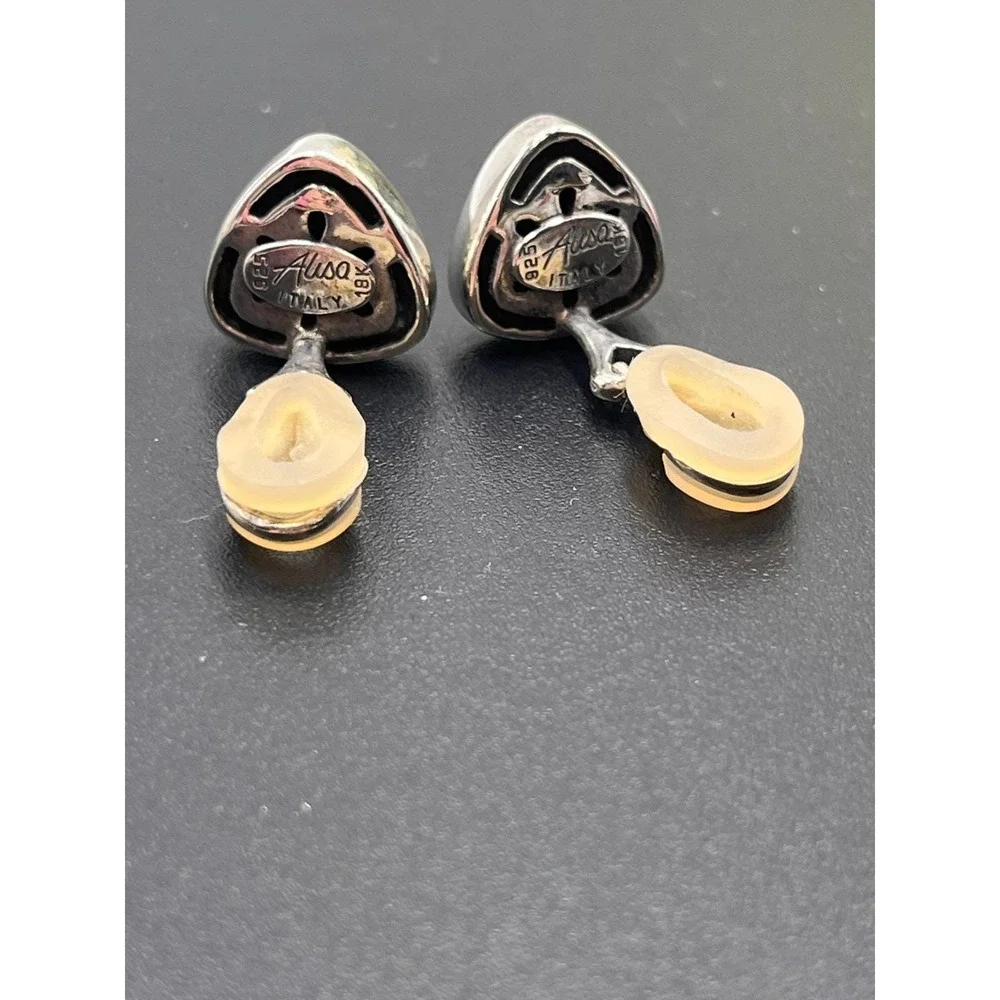 Alisa Italian Designer Sterling .925 & 18K Gold Ribbed Triangle Clip-On Earrings